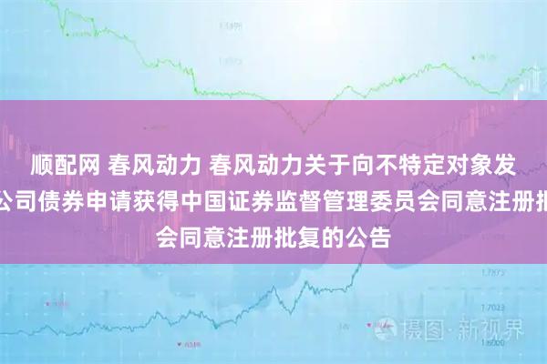 顺配网 春风动力 春风动力关于向不特定对象发行可转换公司债券申请获得中国证券监督管理委员会同意注册批复的公告